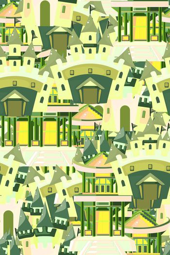 560858-中式西式炫彩建筑组合