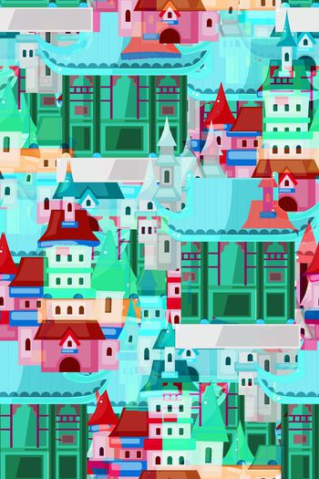 560859-中式西式炫彩建筑组合