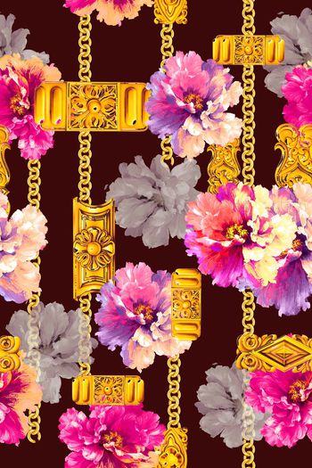 561270-中国风 水彩牡丹 金色铁链 传统欧