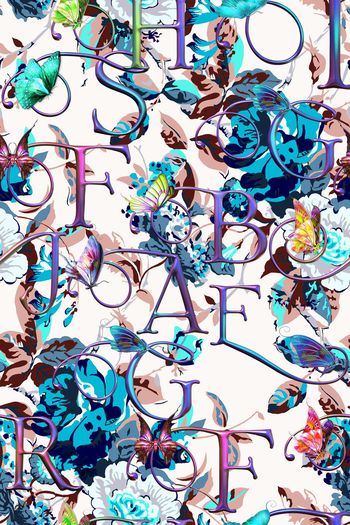 561582-英文字母文字花朵花卉水彩蝴蝶