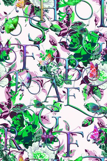 561585-英文字母文字花朵花卉水彩蝴蝶