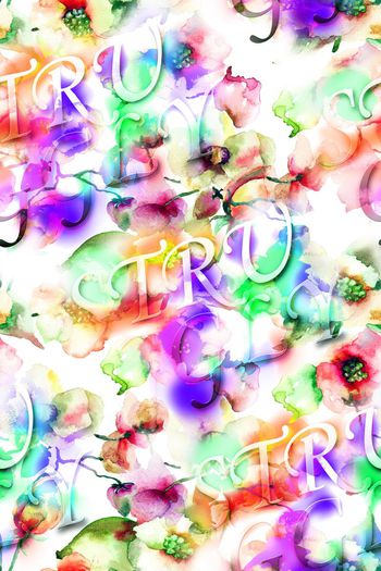 561592-英文字母文字花朵花卉水彩蝴蝶