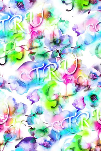 561593-英文字母文字花朵花卉水彩蝴蝶