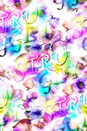 561594-英文字母文字花朵花卉水彩蝴蝶