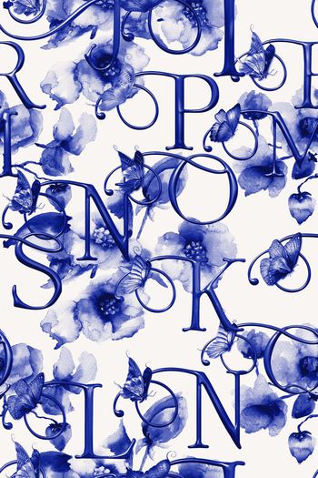 561597-英文字母文字花朵花卉水彩蝴蝶