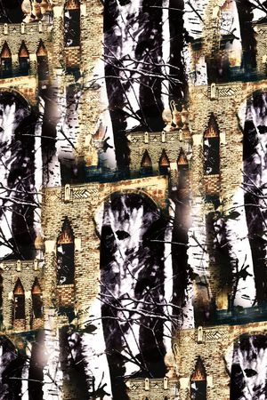 黑白 树木 欧式 建筑印花华亿平台图片