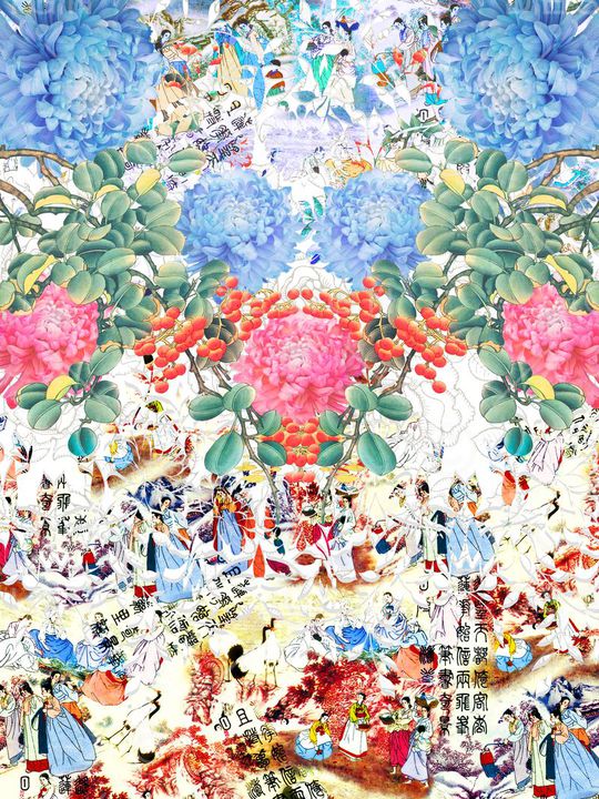 朝鲜族民俗手绘花卉定位印花华亿平台图片