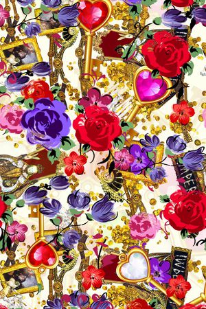 金属 金币 项链 宝石 钥匙 花卉印花华亿平台图片