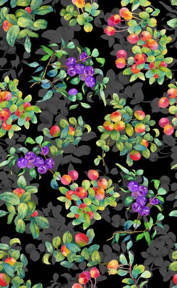 561847-原创手绘樱桃水彩花果桃枝女装匹布