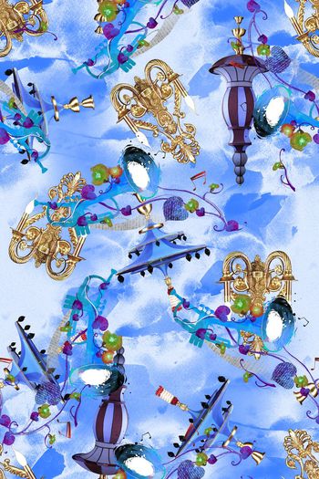 561860-喇叭灯具三色彩鲜艳植物树藤音乐符号