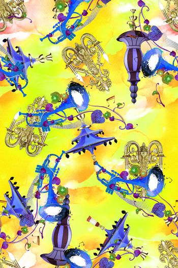 561862-喇叭灯具三色彩鲜艳植物树藤