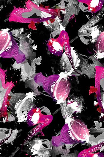 561877-手鼓竖琴萨克斯风情音乐符号泼墨壁纸