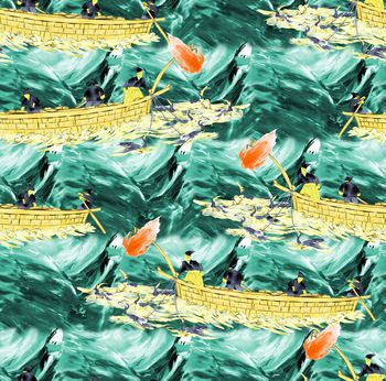 561953-时尚潮流抽象中国风绘画航海花卉