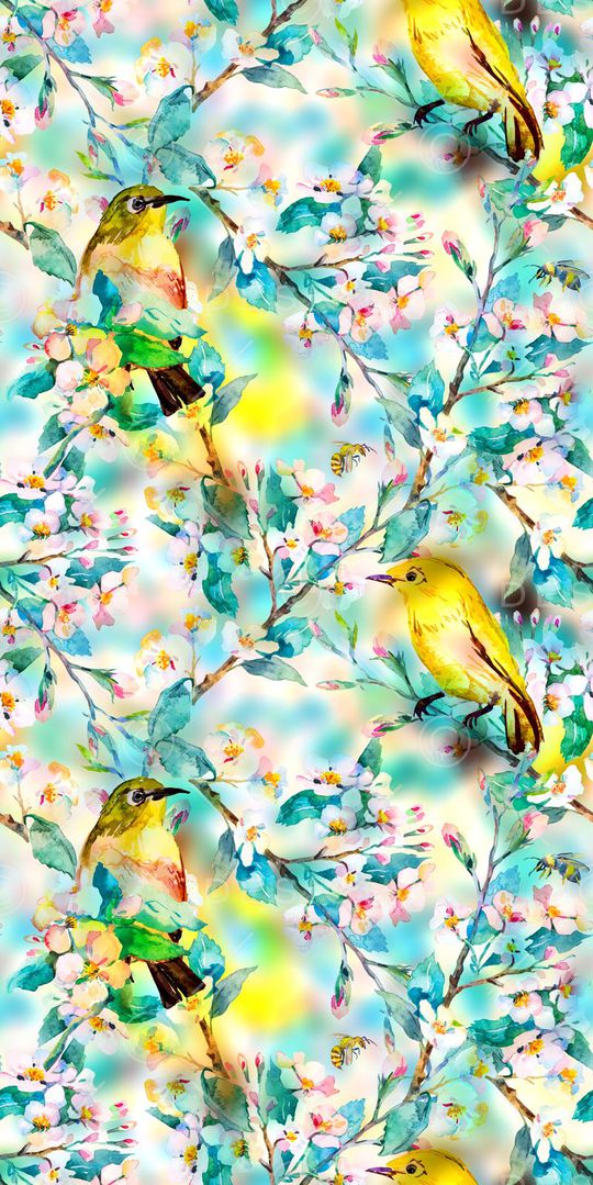 花鸟组合印花华亿平台图片