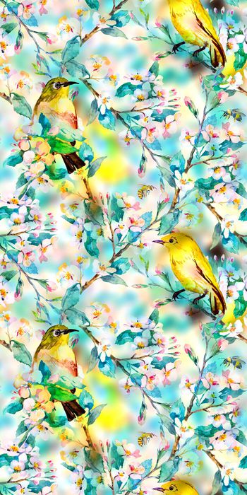 562470-田园风水彩朦胧晕染花卉植物飞鸟组合