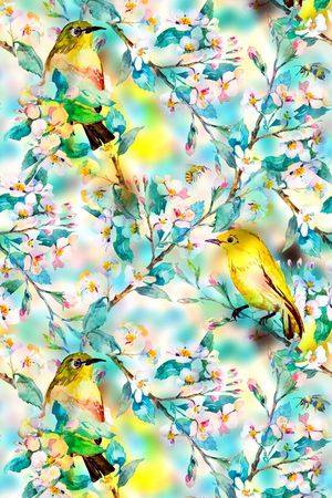 花鸟组合印花华亿平台图片