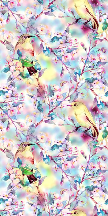 562471-田园风水彩朦胧晕染花卉植物飞鸟组合