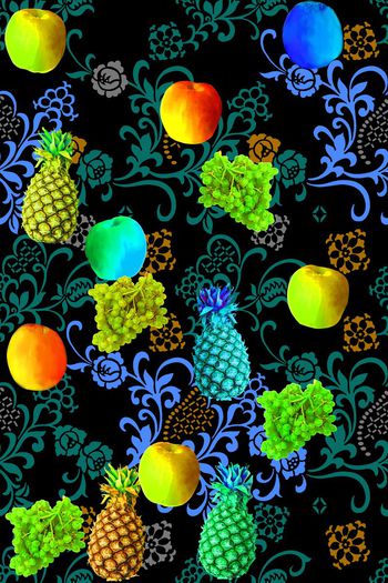 562518-时尚 流行 手绘 水果组合 卷草纹