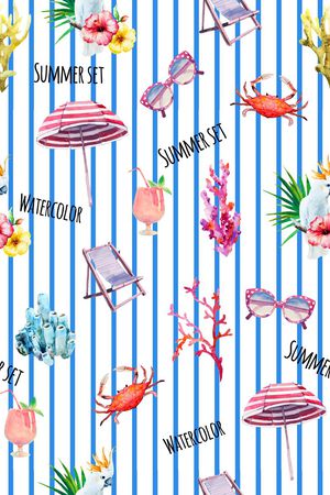 手绘 欧美 水彩 时尚 线条 春夏 时装周  花卉 珊瑚 杜嘉班纳 DG 鹦鹉 螃蟹 遮阳伞 躺椅 几何印花华亿平台图片