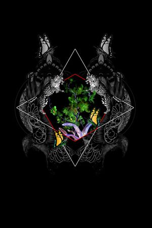 抽象男装图案印花华亿平台图片