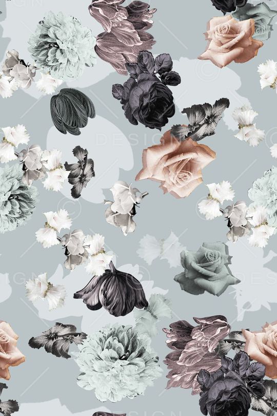 花卉 灰底印花华亿平台图片