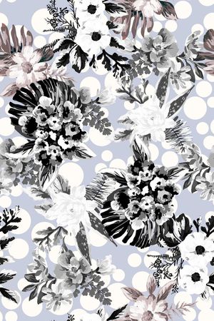 花纹 圆圈 花卉 黑白印花华亿平台图片