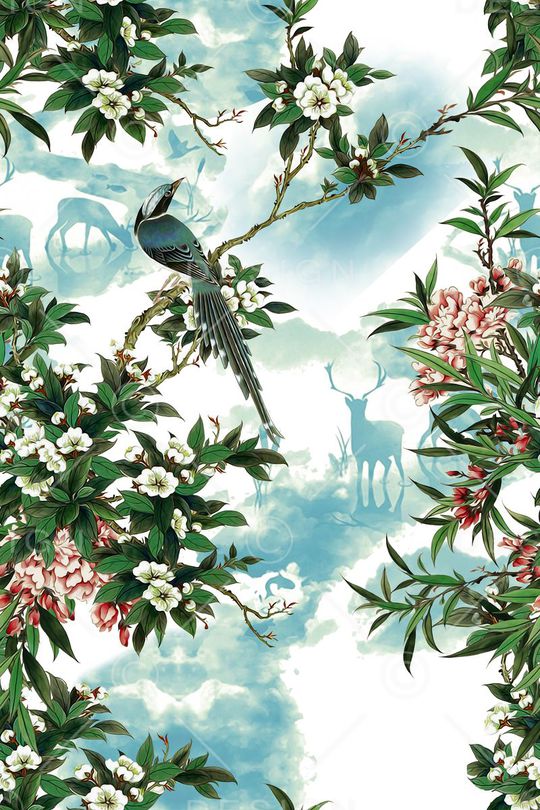 工笔画印花华亿平台图片