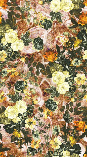 564107-抽象 时尚 欧式底纹 油画 花卉组