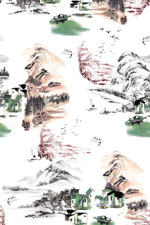 山水画印花华亿平台图片