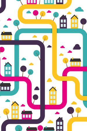 手绘彩色卡通迷宫图印花华亿平台图片