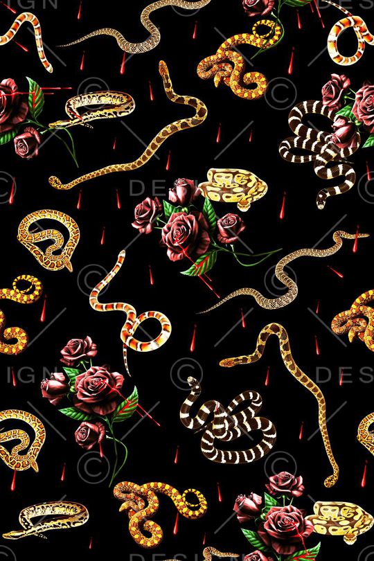 大牌 时尚 创意 玫瑰 蛇 欧美 印度印花华亿平台图片