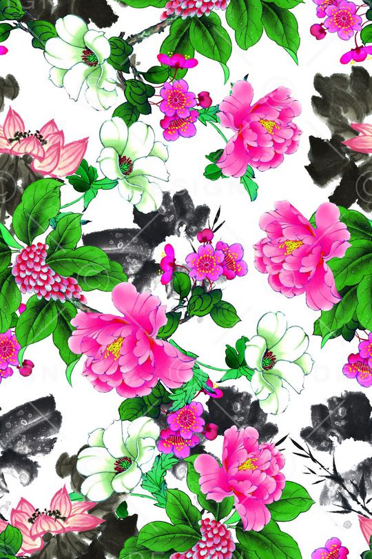 工笔画印花华亿平台图片