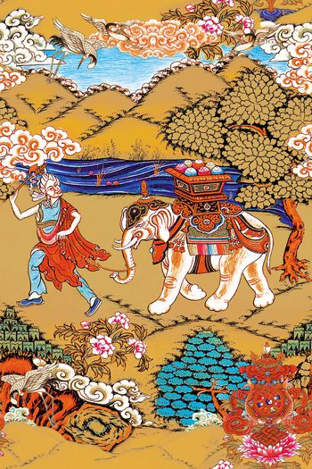 565144-欧美手绘大牌民族福象吉祥花纹人物大