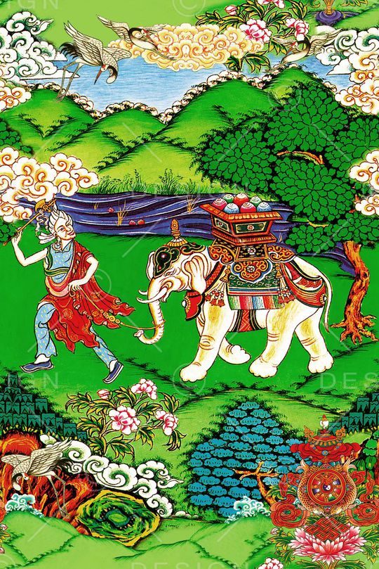 欧美 手绘 大牌 民族 吉祥 花纹 人物 大象 仙鹤 祥云 印度  油画 复古 古典印花华亿平台图片