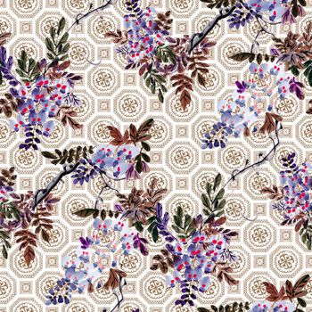 565474-中国风水墨花卉窗格纹