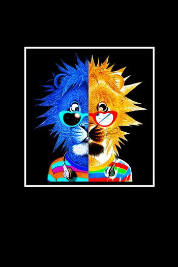 565742-狮子眼镜炫彩T恤时尚漫画动物