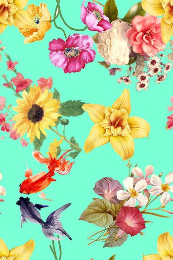 565799-原创流行时尚清新花卉小金鱼数码印花