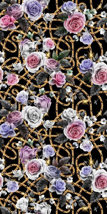 565886-黑白 花卉  链条  