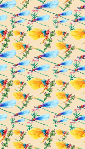 566163-手绘艺术花上蝴蝶多彩蜻蜓 男装女装