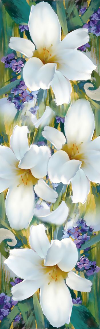 566348-手绘油画百合花卉经典围巾华亿平台