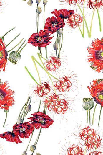 566532-原创时尚潮流花卉罂粟花卉满版数码印