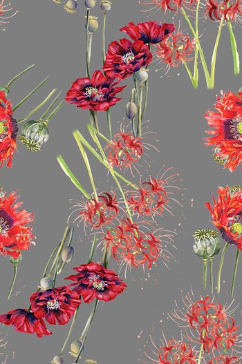 566535-原创时尚潮流花卉罂粟花卉满版数码印