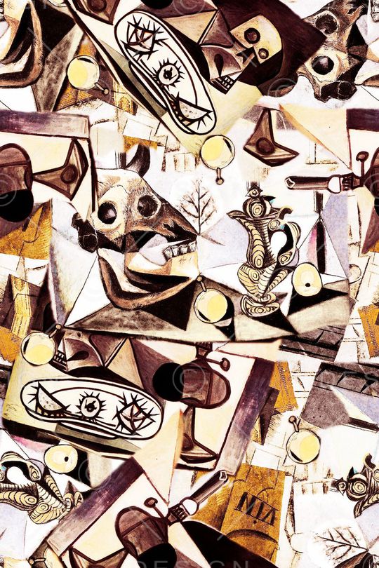 手绘 欧美 大牌 几何 抽象 油画印花华亿平台图片