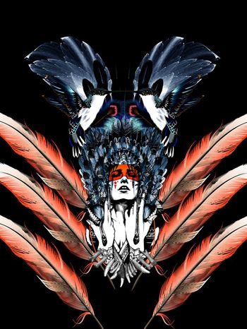 567171-时尚潮流大牌印第安人羽毛飞鸟定位男