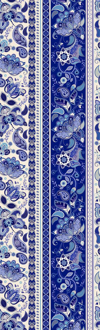 567277-青花花卉长围巾，竖条纹长丝巾