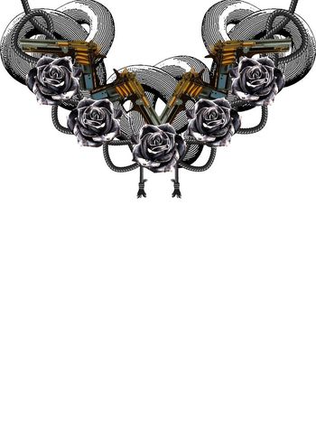 567594-时尚潮流大牌枪械花卉定位男装图案