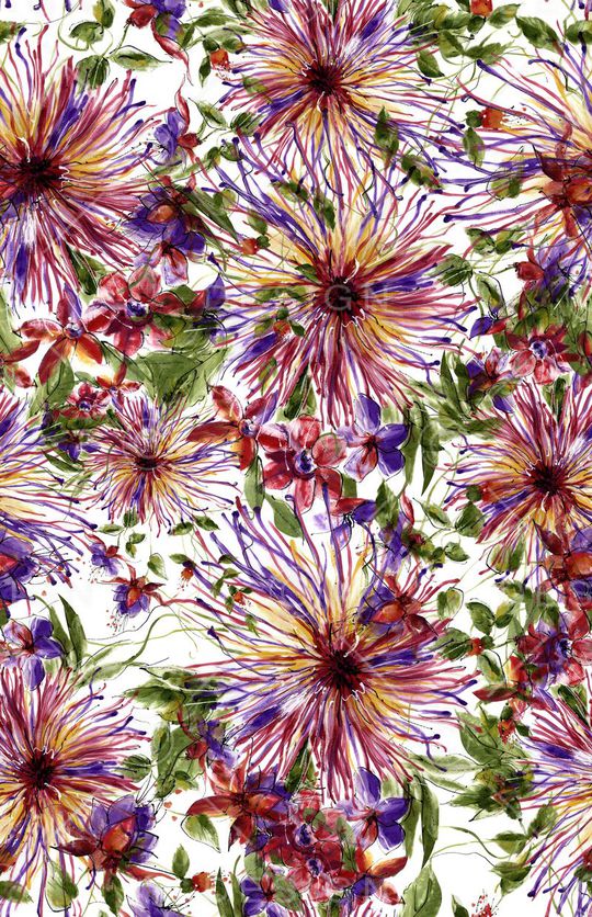 手绘花草印花华亿平台图片