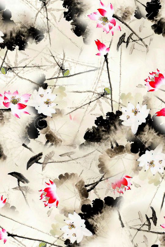 素雅国画印花华亿平台图片