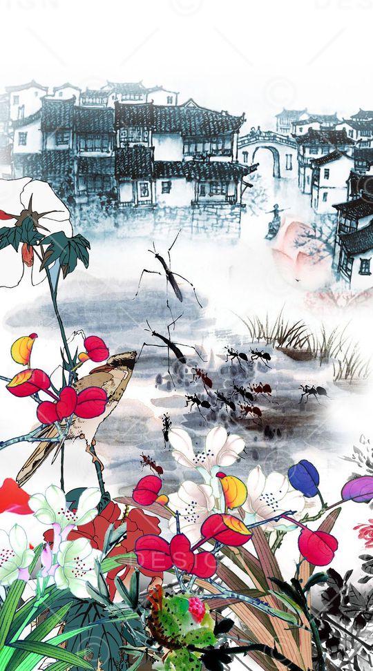 混搭风 民族风 国画 工笔印花华亿平台图片
