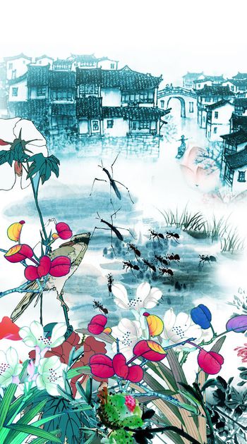 568406-时尚 大牌 混搭风 民族风 国画 